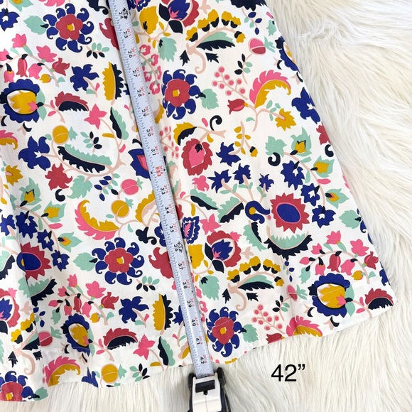 SOLD-Boden Colorful Artsy Flower Faux Wrap Short Sleeve Knee Length White Dress - Picture 10 of 10